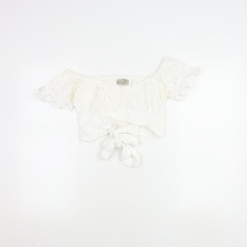 ASOS Women's White Off Shoulder Cropped Top, Size 12