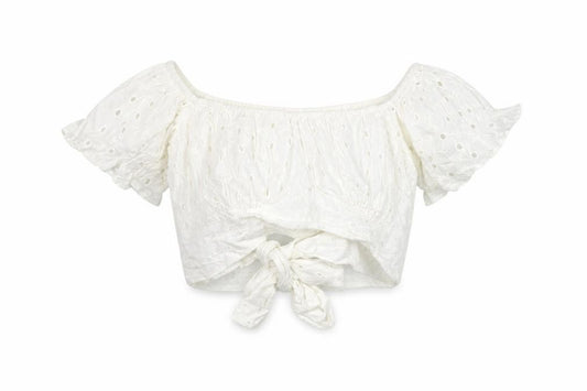 Front view of ASOS Women's White Off Shoulder Cropped Top, size 12