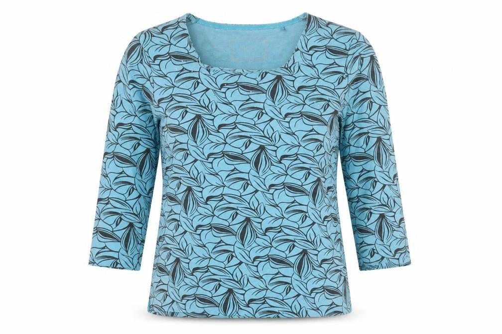 Front view of TIGI Women's Blue Floral 3/4 Sleeve Top, size 10