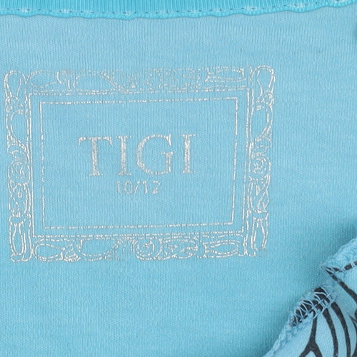 TIGI Women's Blue Floral 3/4 Sleeve Top Size 10