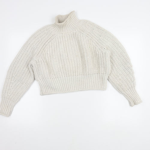 H&M Women's White High Neck Pullover Jumper, Size S