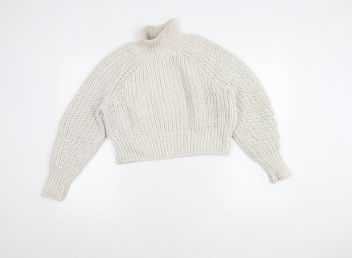 H&M Women's White High Neck Pullover Jumper, Size S