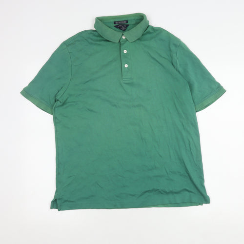 Lands' End Men's Green Polo Shirt - Medium, Short Sleeve