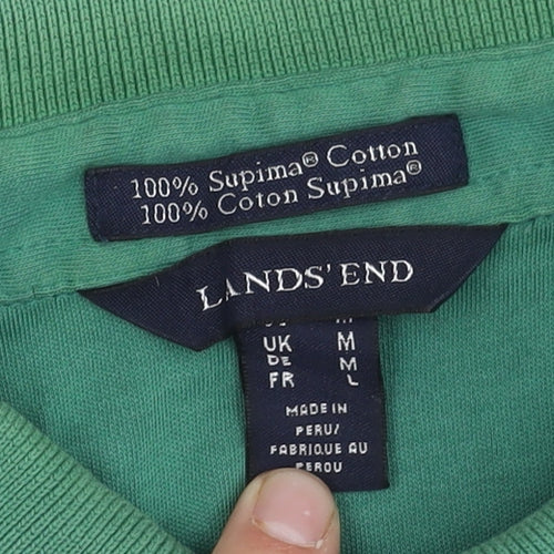 Lands' End Men's Green Polo Shirt - Medium, Short Sleeve