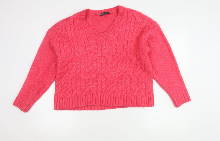 Marks and Spencer Women's Pink V-Neck Pullover Jumper M