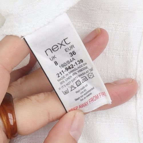 Next Petite White Linen Dress, Size 8, Sleeveless