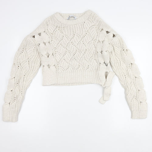 Zara Women's Ivory Open-Knit Pullover Jumper S