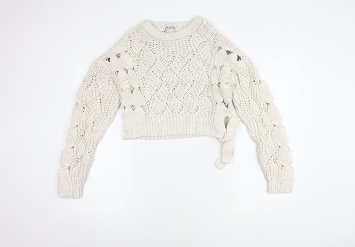 Zara Women's Ivory Open-Knit Pullover Jumper S