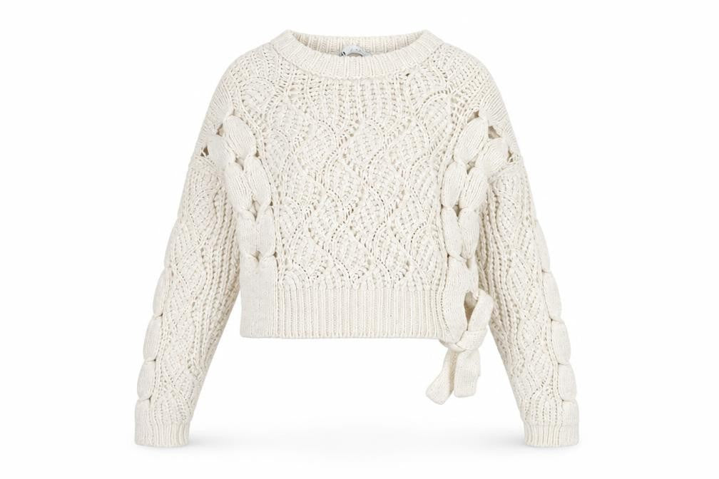 Front view of Zara Women's Ivory Open-Knit jumper S