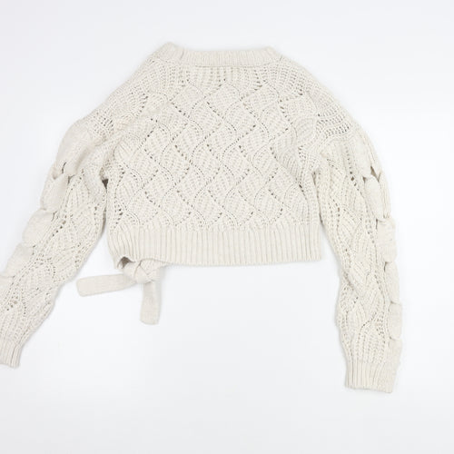 Zara Women's Ivory Open-Knit Pullover Jumper S