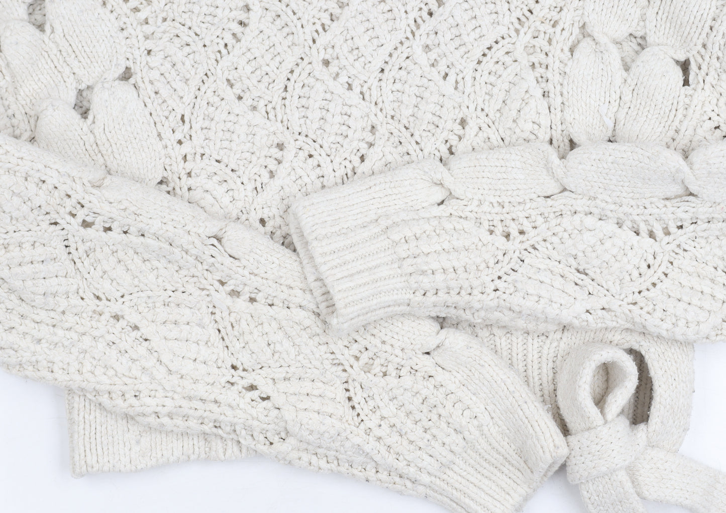 Zara Women's Ivory Open-Knit Pullover Jumper S