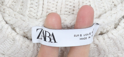 Zara Women's Ivory Open-Knit Pullover Jumper S