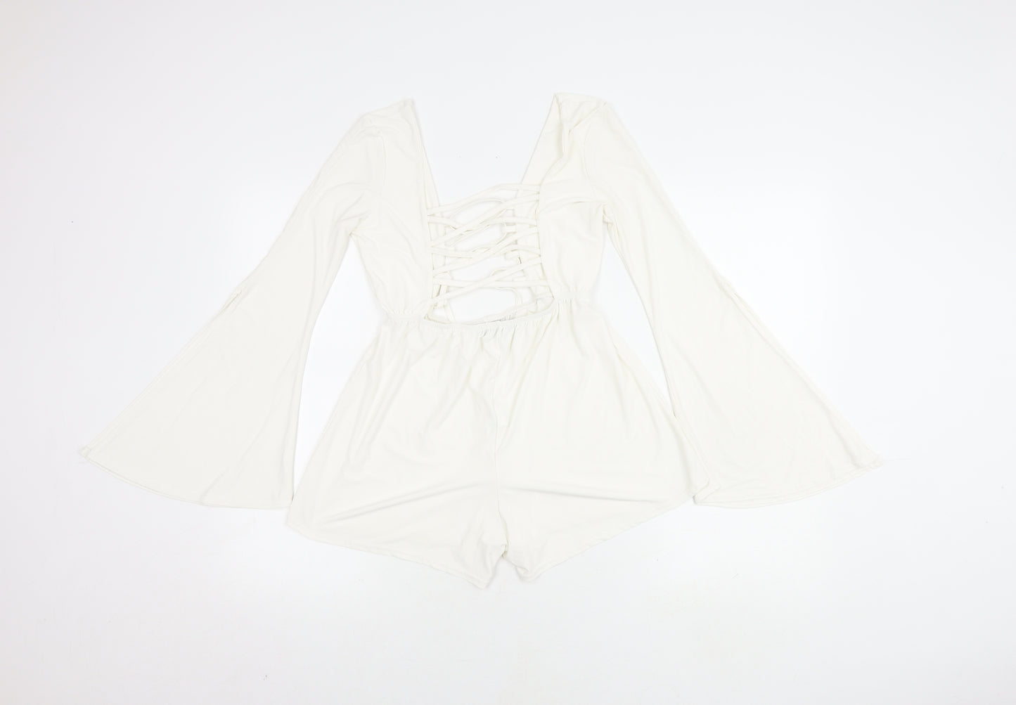 Boohoo Women's White V-Neck Long Sleeve Playsuit