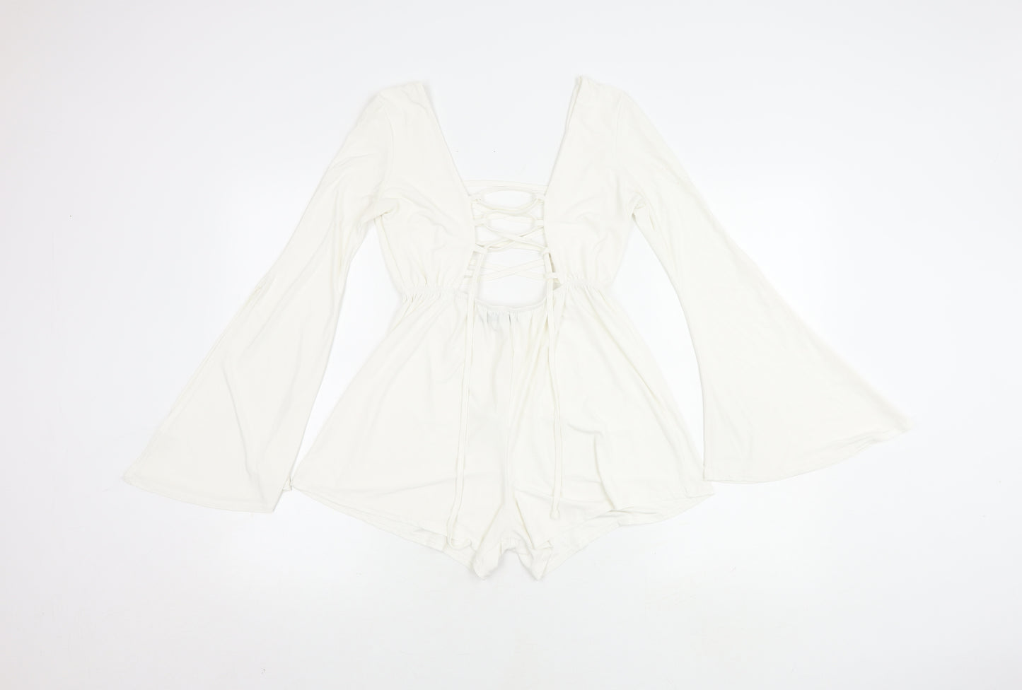 Boohoo Women's White V-Neck Long Sleeve Playsuit