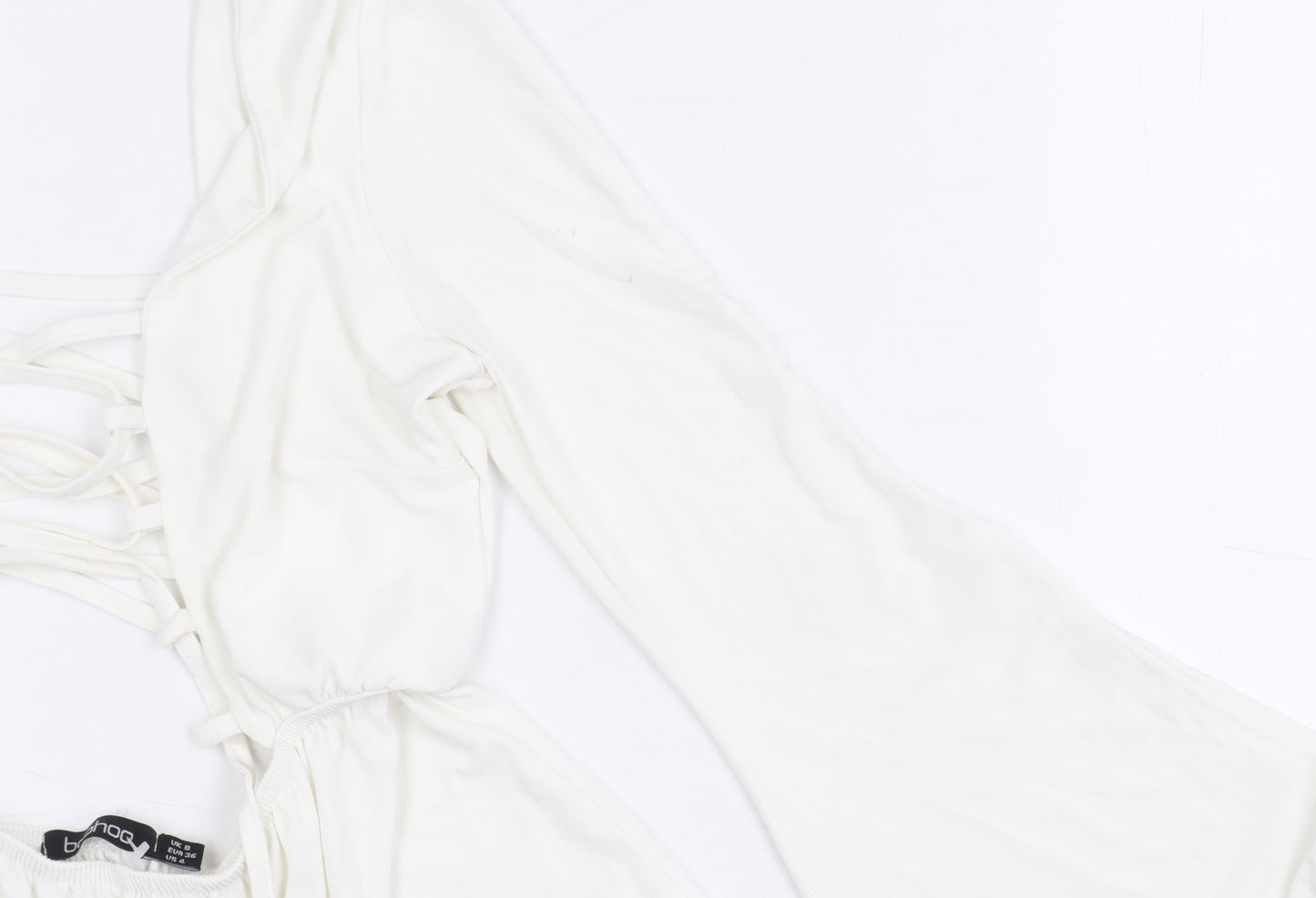 Boohoo Women's White V-Neck Long Sleeve Playsuit