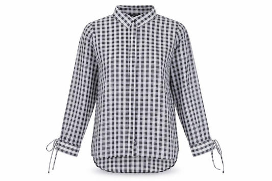Front view of Next Women's Black Check Blouse, size 12
