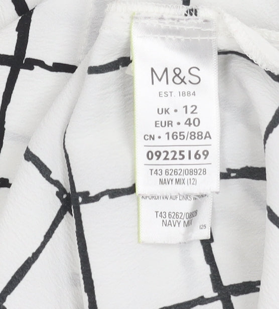 Marks & Spencer Women's White Check Top, Size 12