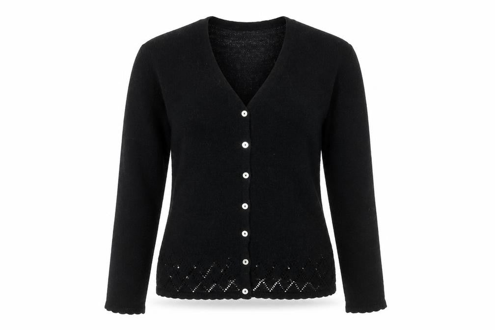 Front view of Modern Classics Women's Black Knit V-Neck Cardigan M