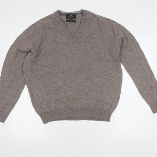 Marks and Spencer Grey Wool V-Neck Men's Pullover L