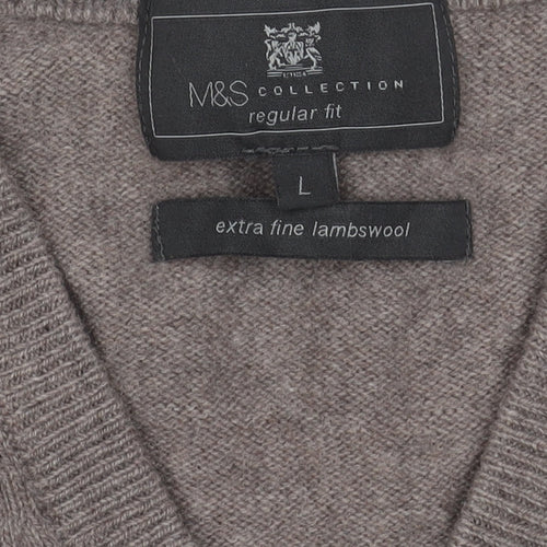 Marks and Spencer Grey Wool V-Neck Men's Pullover L