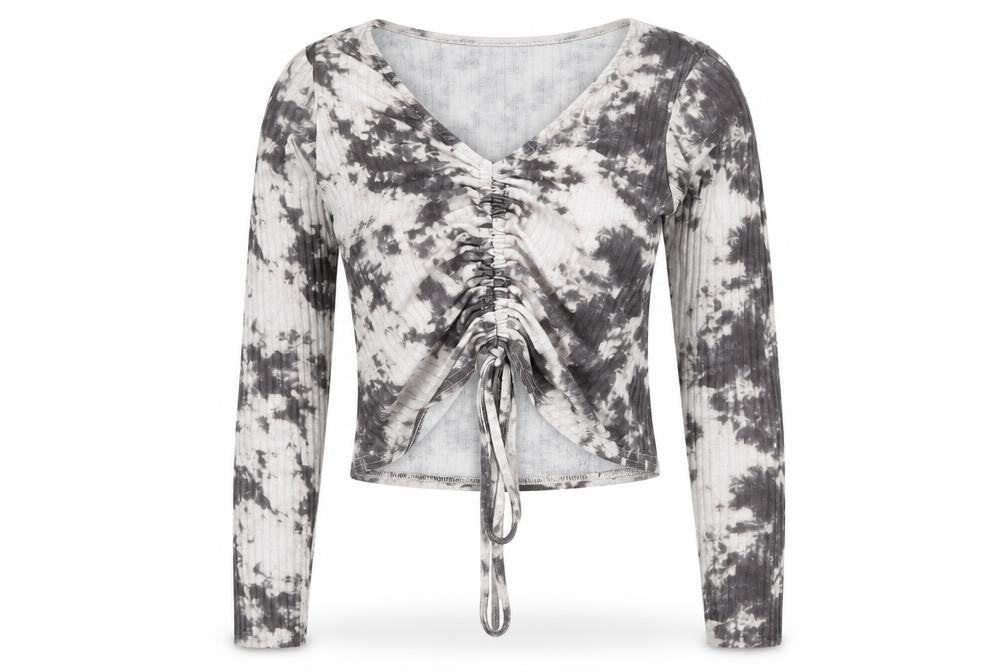 Front view of New Look Grey Tie-Dye Cropped Top, size 10, Petite
