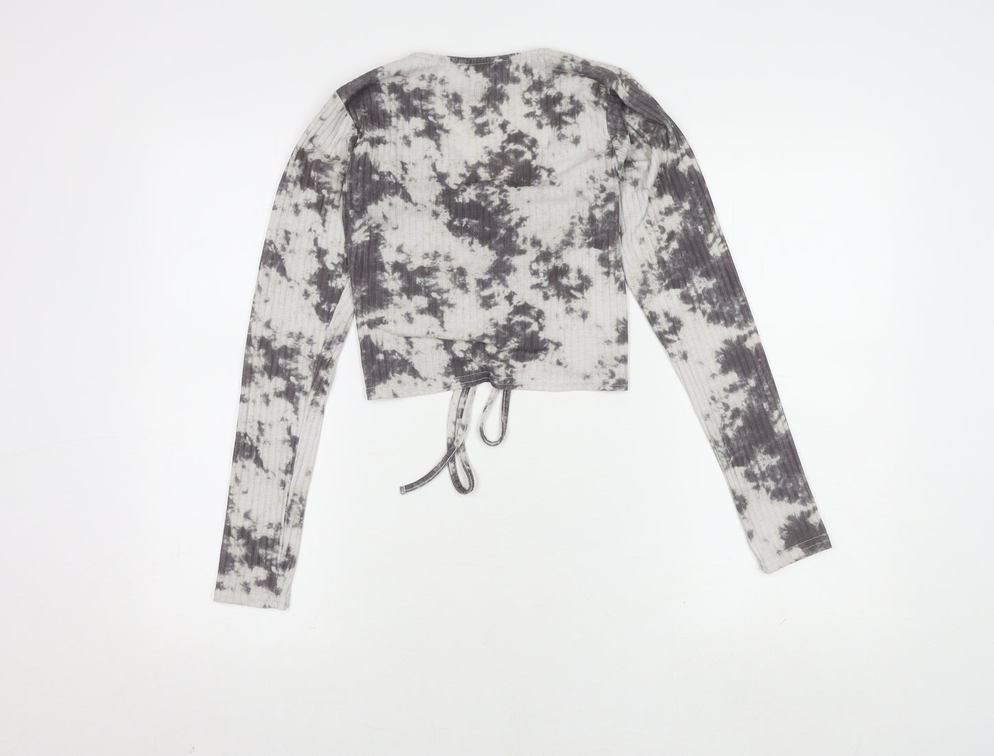 New Look Grey Tie-Dye Cropped Top Size 10 Petite
