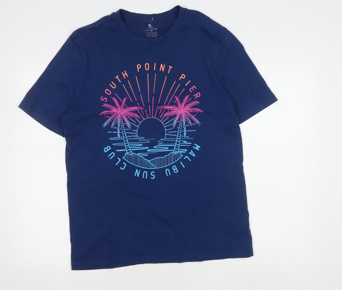 Marks and Spencer Men's Blue Beach Graphic T-Shirt M