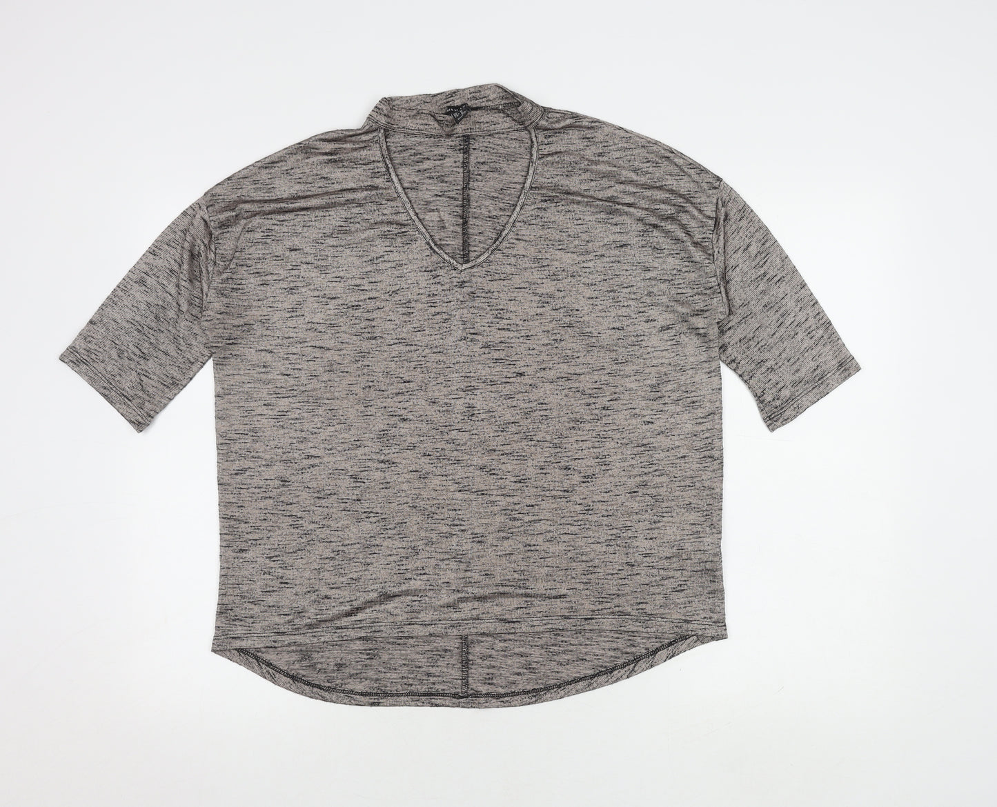 New Look Women's Grey V-Neck 3/4 Sleeve Knit Top