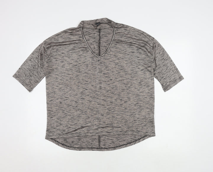 New Look Women's Grey V-Neck 3/4 Sleeve Knit Top