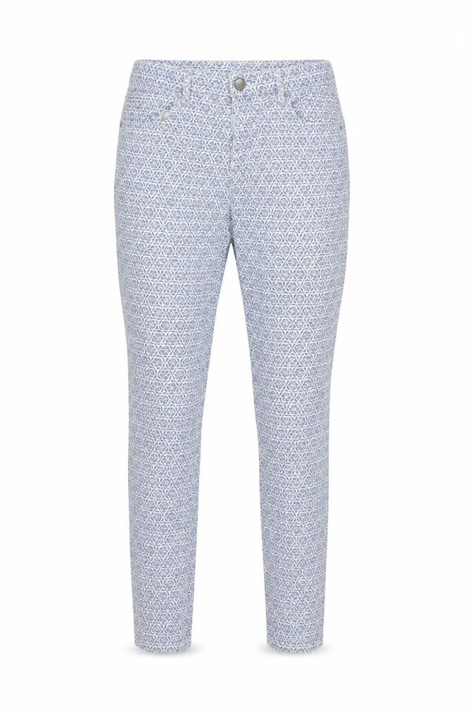 Front view of Topshop Women's Blue Geometric Jegging Trousers, size 8