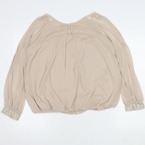 Wallis Women's Beige Blouse, Size 18, Beaded Accents