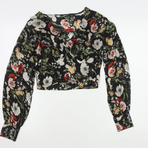 Boohoo Women's Floral Cropped Blouse, Size 10, Multicoloured