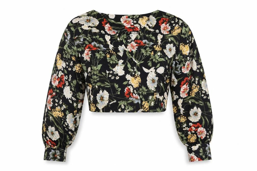 Front view of Boohoo Women's Floral Cropped Blouse, size 10, Multicoloured