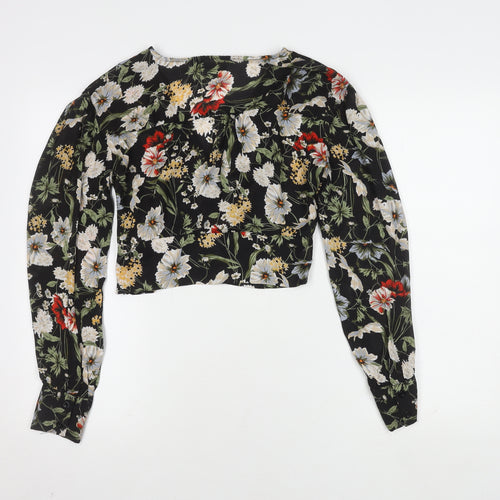 Boohoo Women's Floral Cropped Blouse, Size 10, Multicoloured