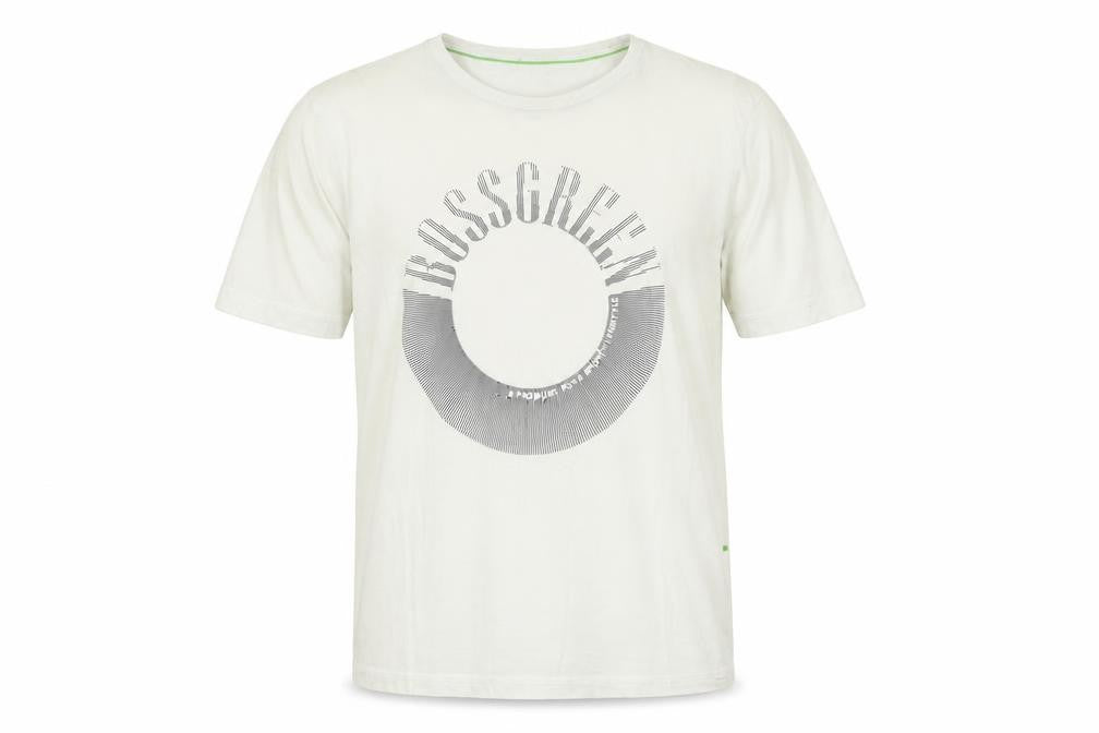 Front view of Hugo Boss Men's White Graphic Print T-Shirt, size M