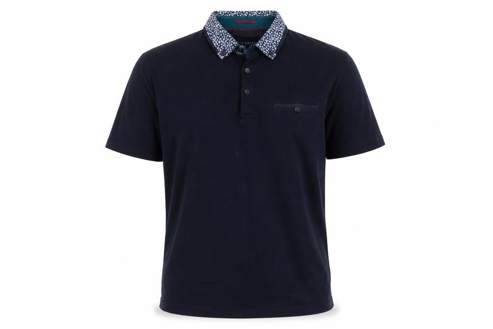 Front view of Ted Baker Men's Blue Polo Shirt, size 3, Solid Cotton