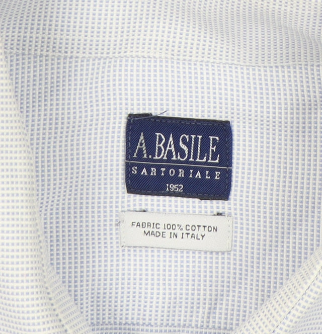 A. Basile Men's Blue Check Dress Shirt, Size M