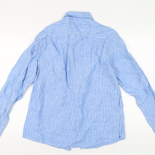 Marks and Spencer Men's Blue Striped Linen Shirt M