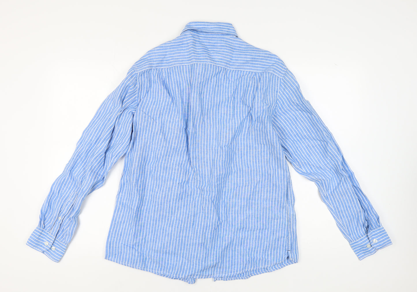 Marks and Spencer Men's Blue Striped Linen Shirt M