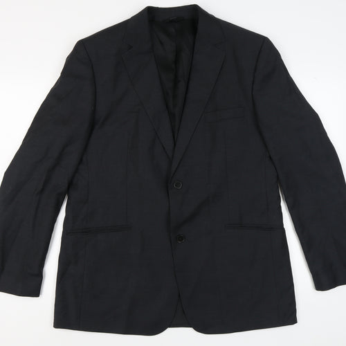 Esprit Men's Black Blazer 44R Regular Wool Jacket