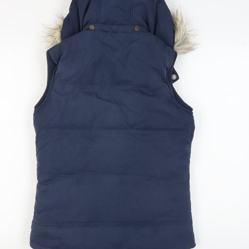 Fat Face Women's Blue Fur Trim Hooded Puffer Waistcoat Size 8
