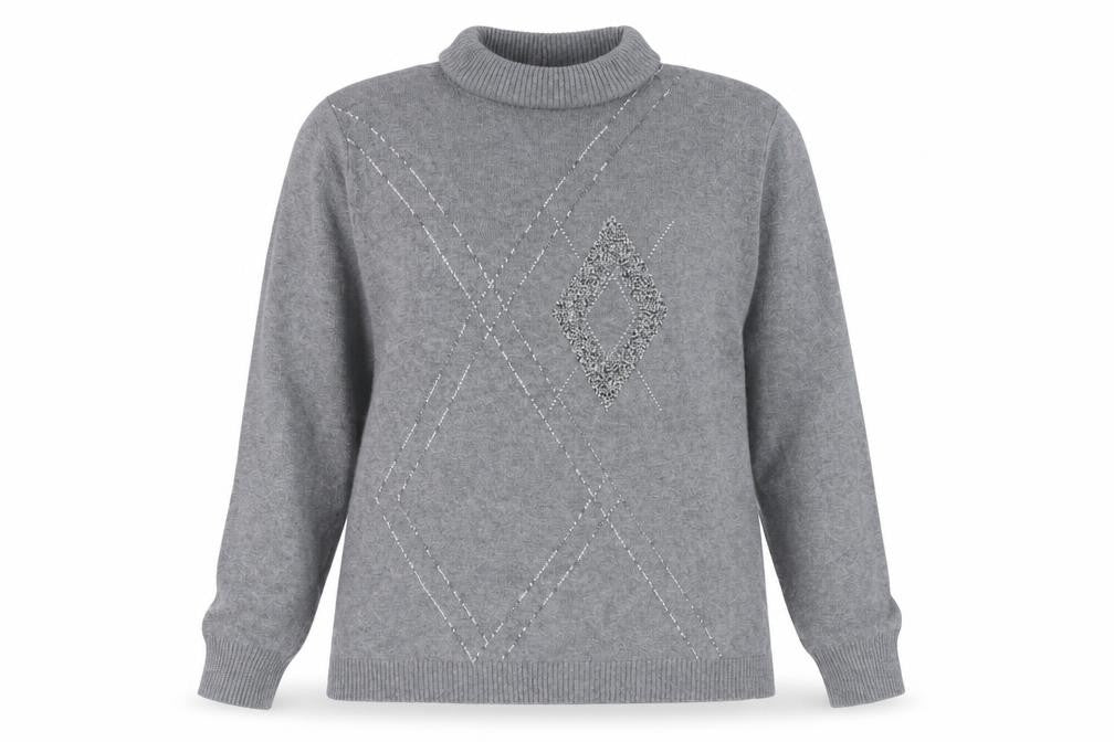 Front view of Cotswold Collections Women's Grey XL Roll Neck Jumper