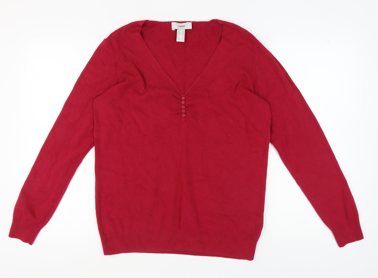 Heine Women's Red V-Neck Pullover Jumper, Size 20