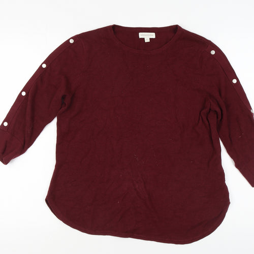 Monsoon Women's Red Crew Neck Jumper, Size M, Button Accents