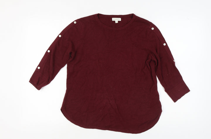 Monsoon Women's Red Crew Neck Jumper, Size M, Button Accents