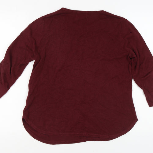 Monsoon Women's Red Crew Neck Jumper, Size M, Button Accents