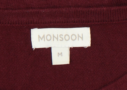 Monsoon Women's Red Crew Neck Jumper, Size M, Button Accents