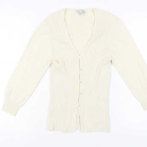 Laura Ashley Ivory Women's V-Neck Cardigan Size 14
