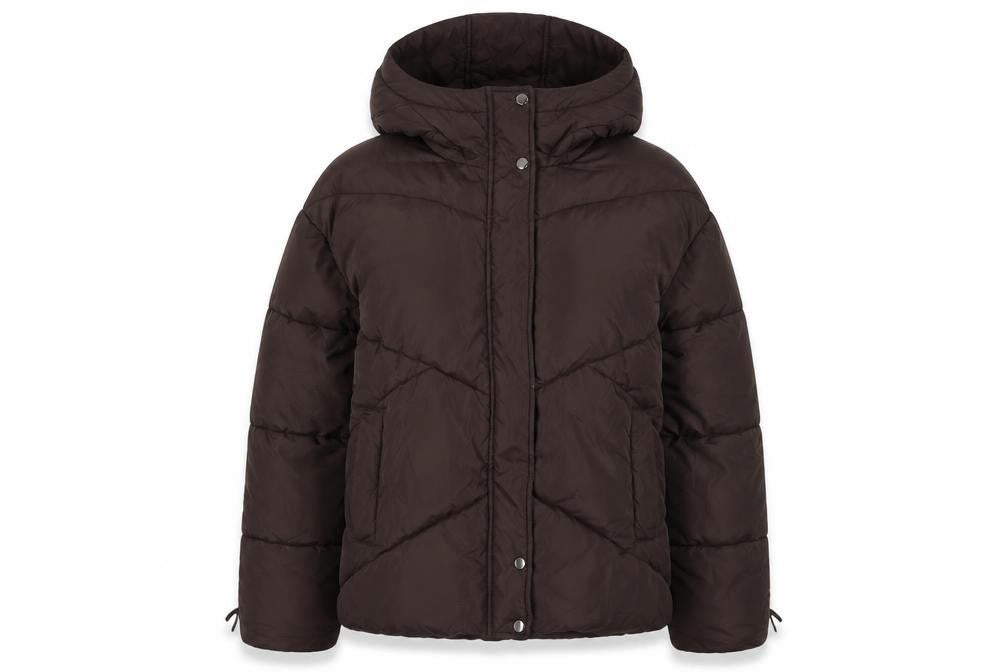 Front view of Michelle Keegan Women's Brown Puffer Jacket, size 10