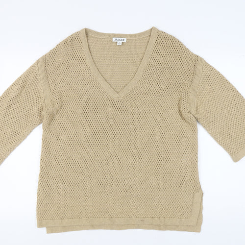 Jaeger Women's Beige V-Neck Open-Knit Jumper M